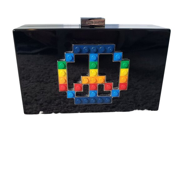 Les Petits Joueurs Lego Peace Sign Black Acrylic Clutch Bag Purse - Picture 10 of 16